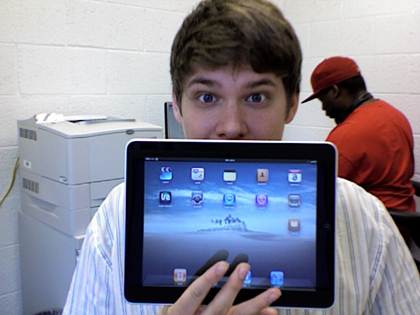 NC State student Jason Smith takes the new iPad for a test run.