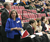 Martha O'Donnell near platform at NC State graduation