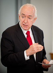 Jim McLay lectures a class in international affairs.