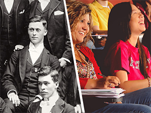 Shots of students from 1887 and 2012.