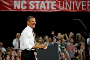 President Barack Obama addresses the crowd.