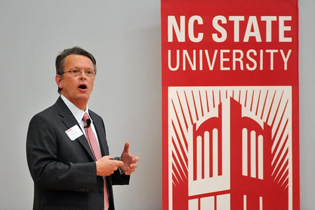 Stewart Witzeman, director of the Eastman Innovation Center at NC State, speaks during the "Transforming Economies: The Role of University Innovation in Economic Growth" summit in February 2013.