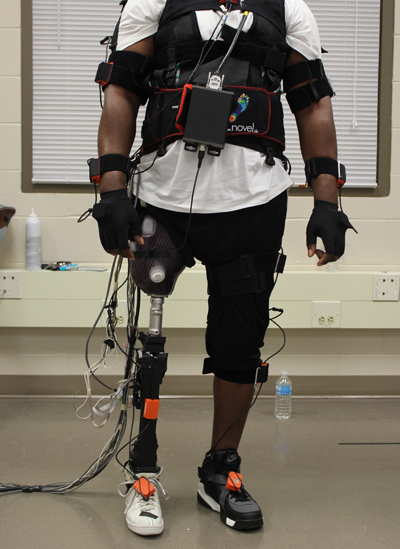 Huang's work focuses on technology that translates electrical signals in human muscle into signals that control powered prosthetic limbs. Photo credit: Helen Huang. Click to enlarge.