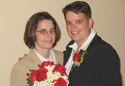 Debbie Carraway, left, and Kara Stinnett at their wedding on Aug. 8, 2008.