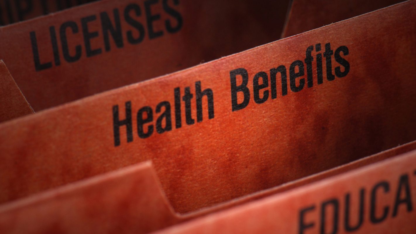 Filing folder featuring health benefits tab