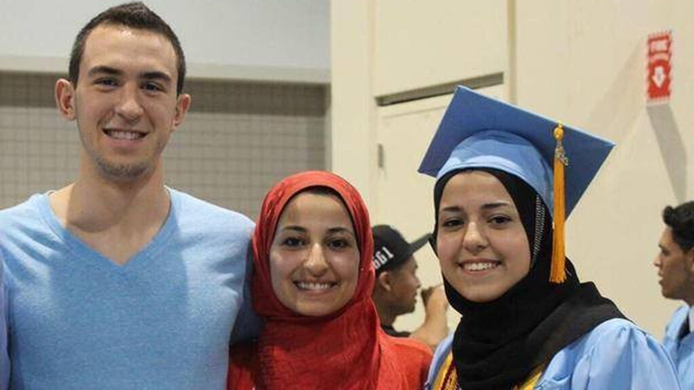 From left, Deah Barakat, Yusor Abu-Salha and Razan Abu-Salha at Razan's high school graduation.