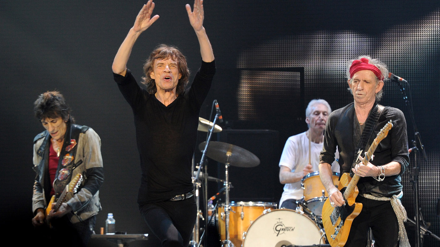 The Rolling Stones perform on stage at Carter-Finley Stadium.