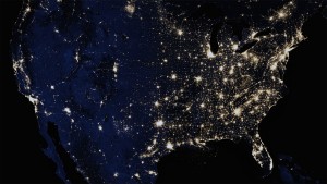 The United States as seen by satellite at night.