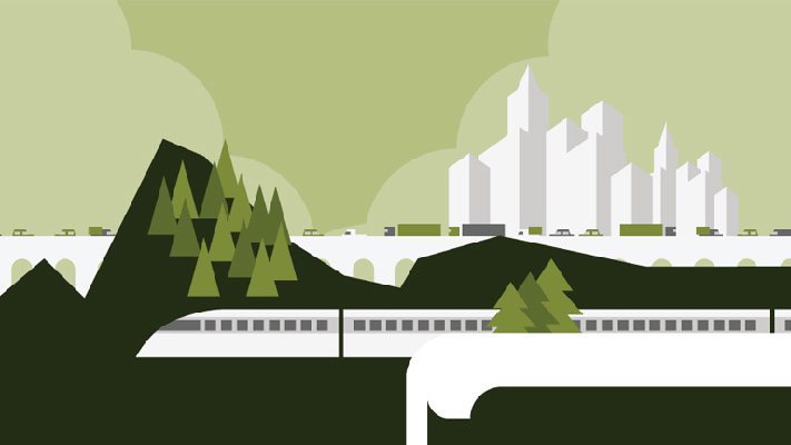 Stylized illustration of a green cityscape powered by smart energy.