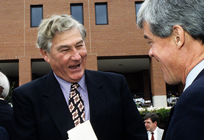 Poulton talks with Tom Stafford at the 10th anniversary celebration for Centennial Campus.