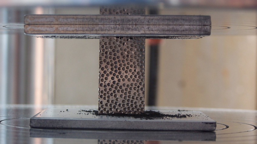 A sample of the composite metal foam developed in Rabiei's research group. Photo credit: Afsaneh Rabiei. Click to enlarge.