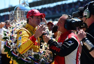 Punch interviews winner Ryan Hunter-Reay at the 2014 Indy 500. Photos courtesy ESPN Images.