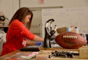 College of Textiles senior Desirae Scruggs works on the next generation of Gryppers.