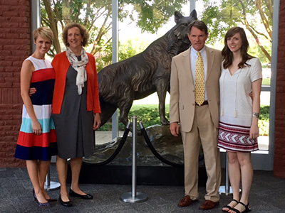 Tim and Deb Luckadoo with daughters Kate Overby '08 and Maggie Luckadoo ’10 at the Joyner Visitor Center.