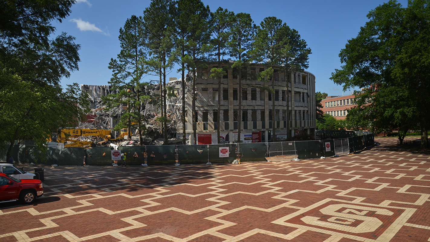 The partial demolition of Harrelson Hall.