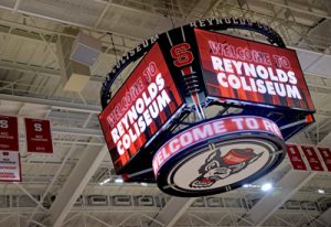 New Reynolds Coliseum scoreboard and video board.