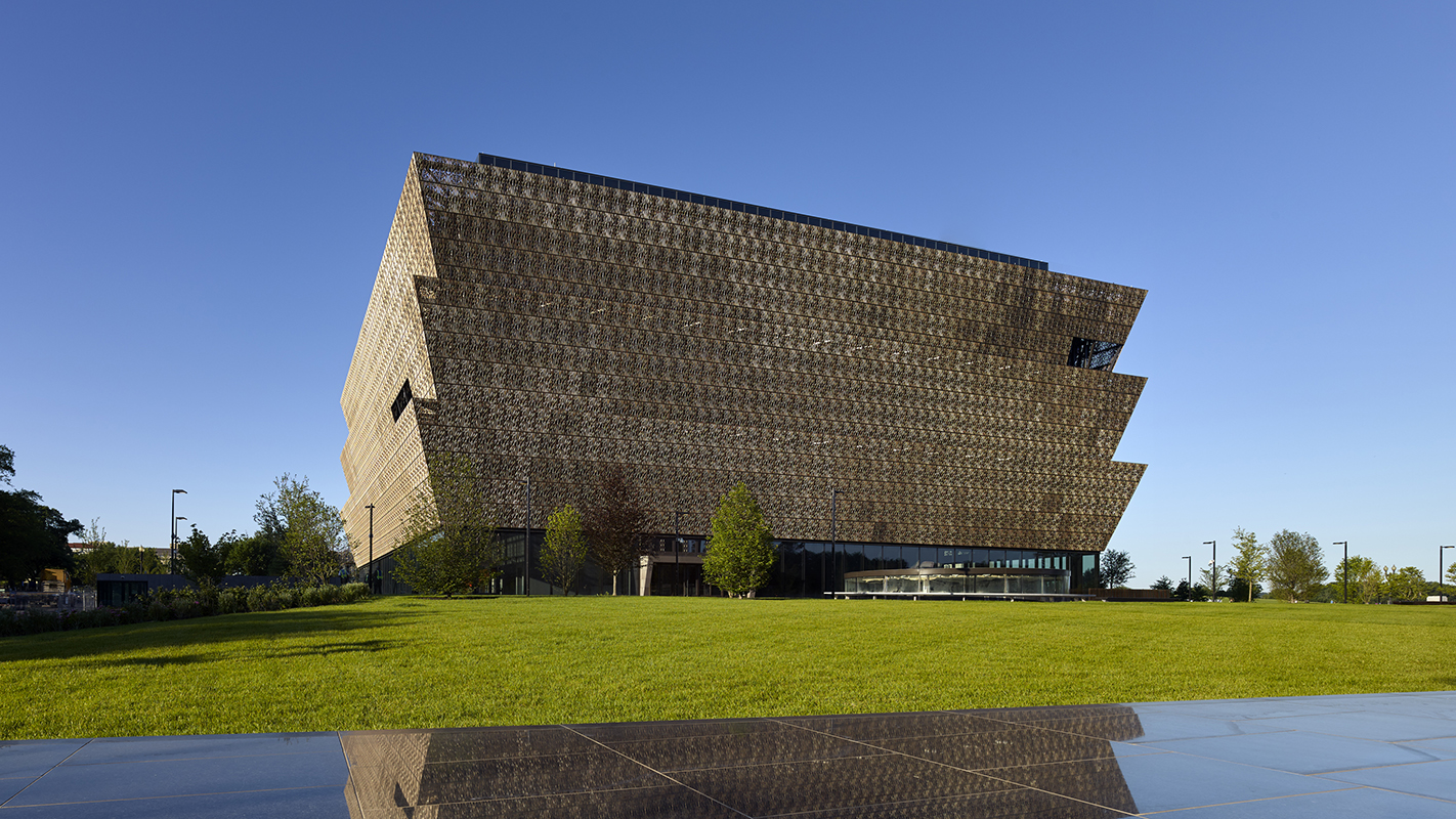 An aspect of the new Smithsonian National Museum of African American History and Culture at the National Mall.