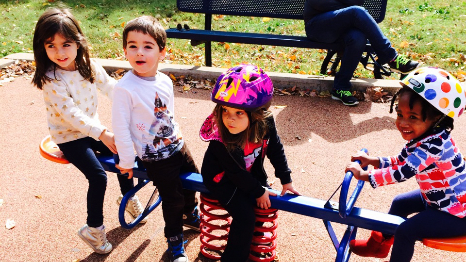 The daughter of Aaron Hipp — co-principal investigator on the childhood obesity grant — and her friends at the park.