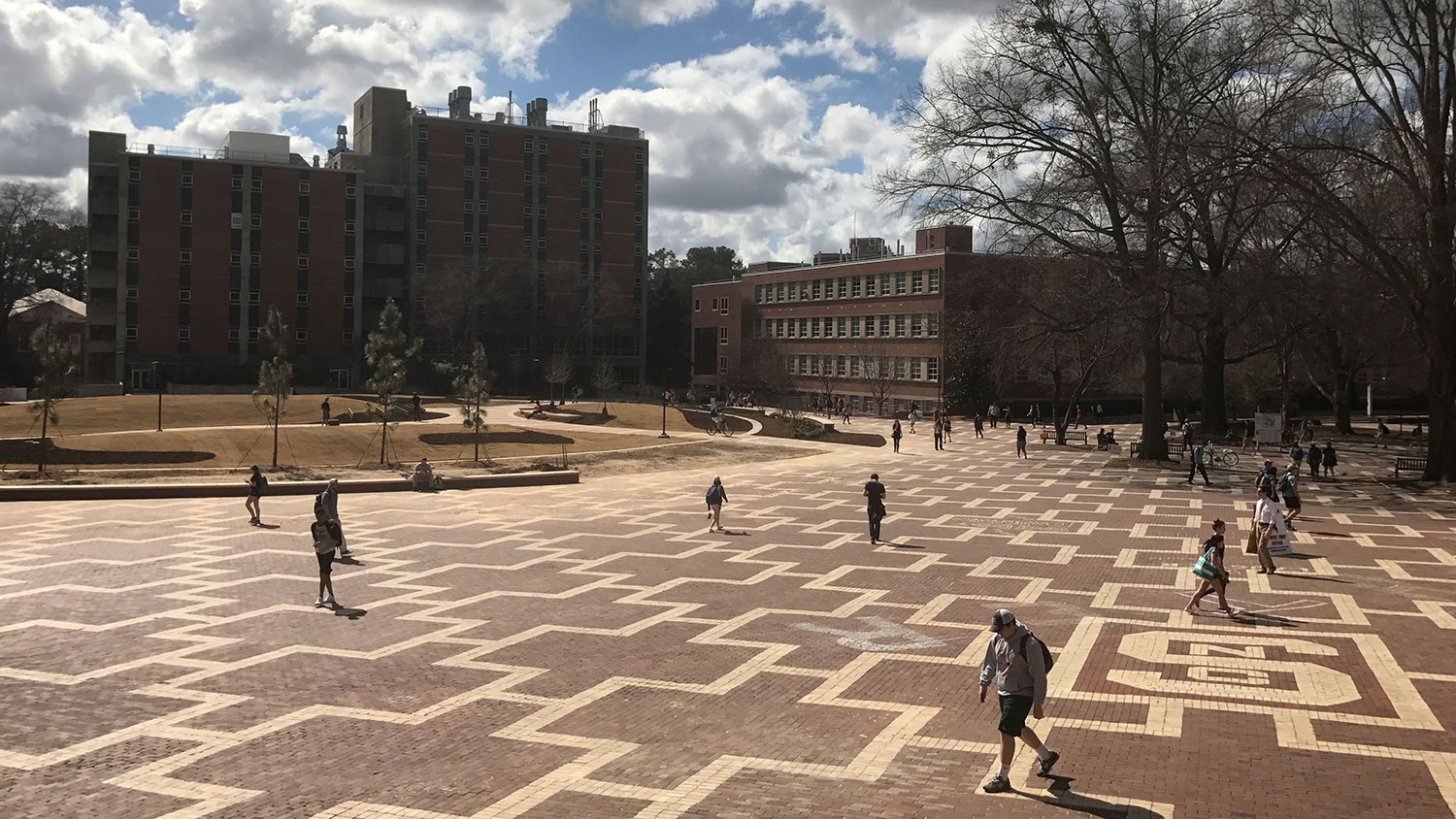 The Brickyard with the new green space in place of Harrelson Hall.