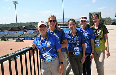 NC State College of Veterinary Medicine student volunteers near the track at the World Equestrian Games.