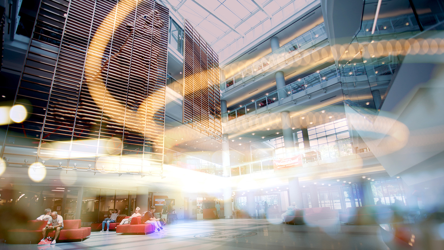 A stylized shot of Talley Student Union with lights superimposed.