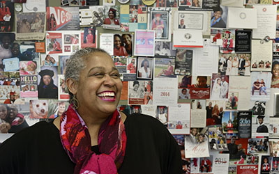 Toni Thorpe standing in the African American Cultural Center.