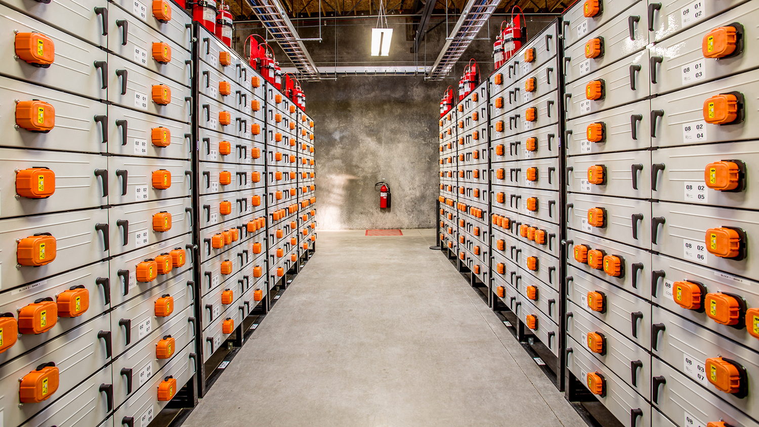 rows of lithium ion batteries