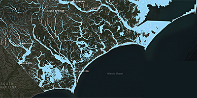 map of rivers and tributaries in eastern North Carolina.