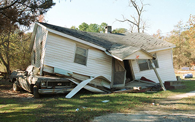 A house in Princeville has floated off its foundation due to flooding.