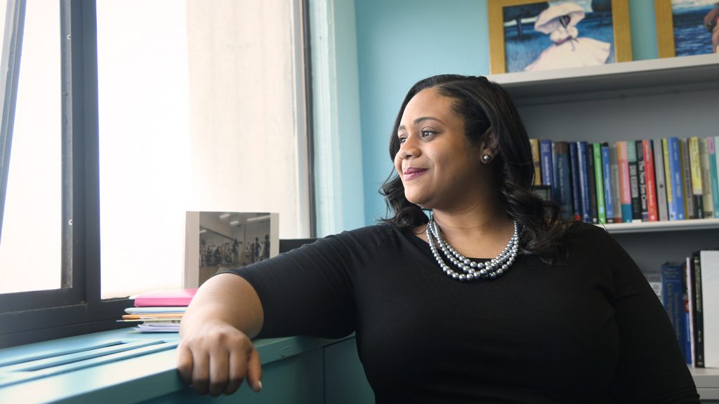 Elan Hope, assistant professor in NC State's Department of Psychology, looks out her office window.