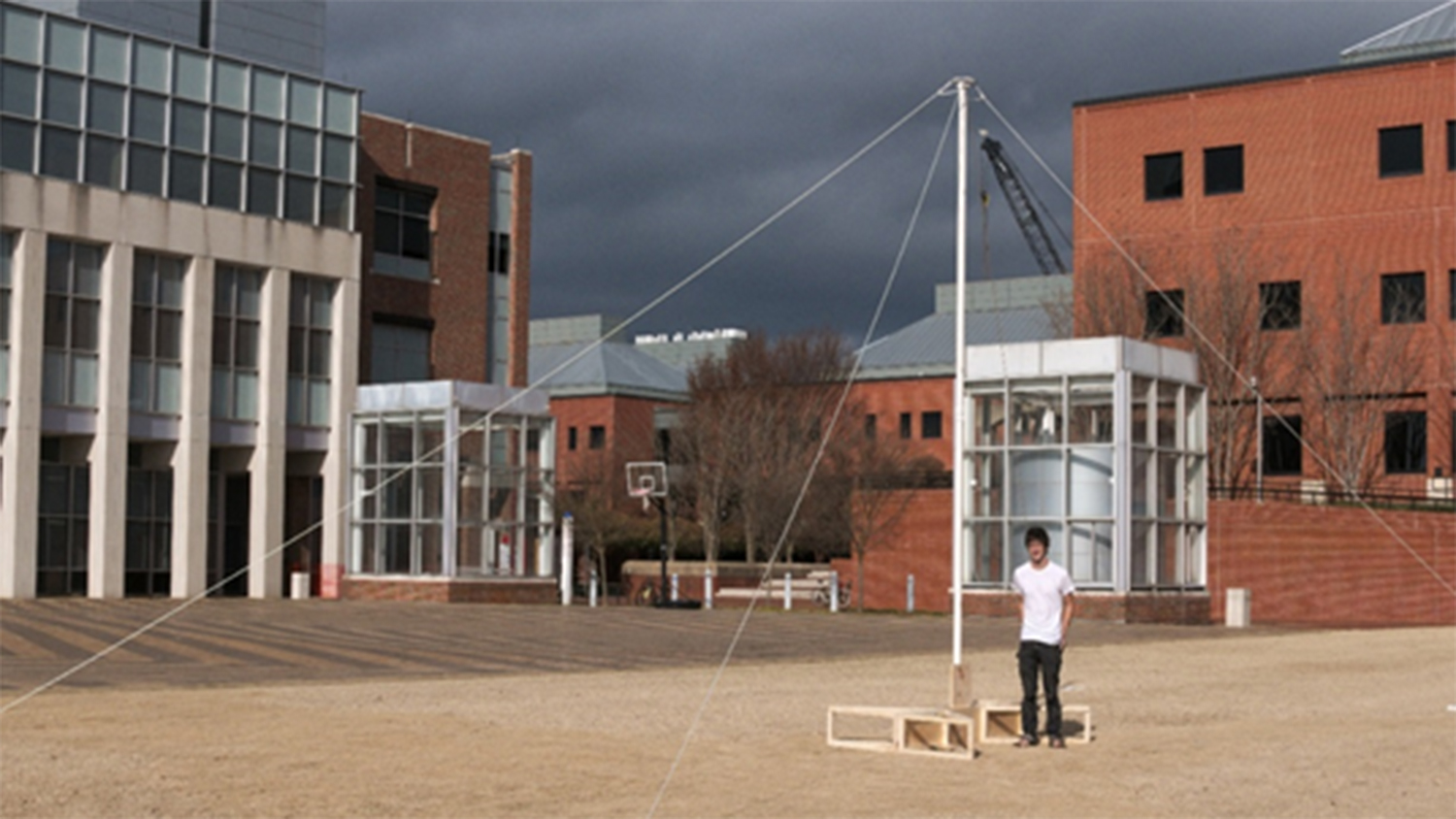 student with five meter antenna