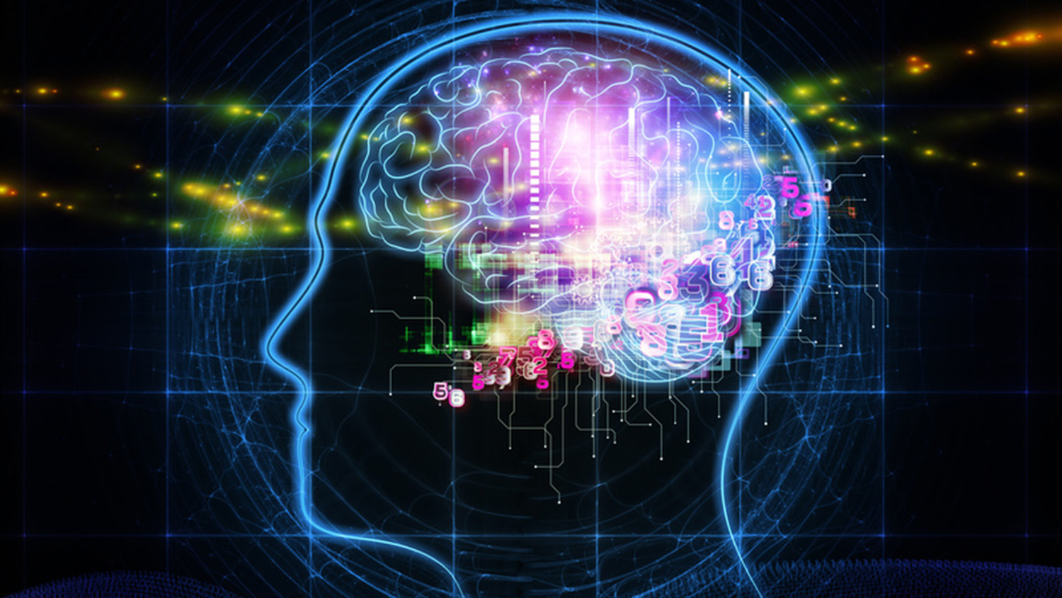 wiring and numbers in the shape of a brain