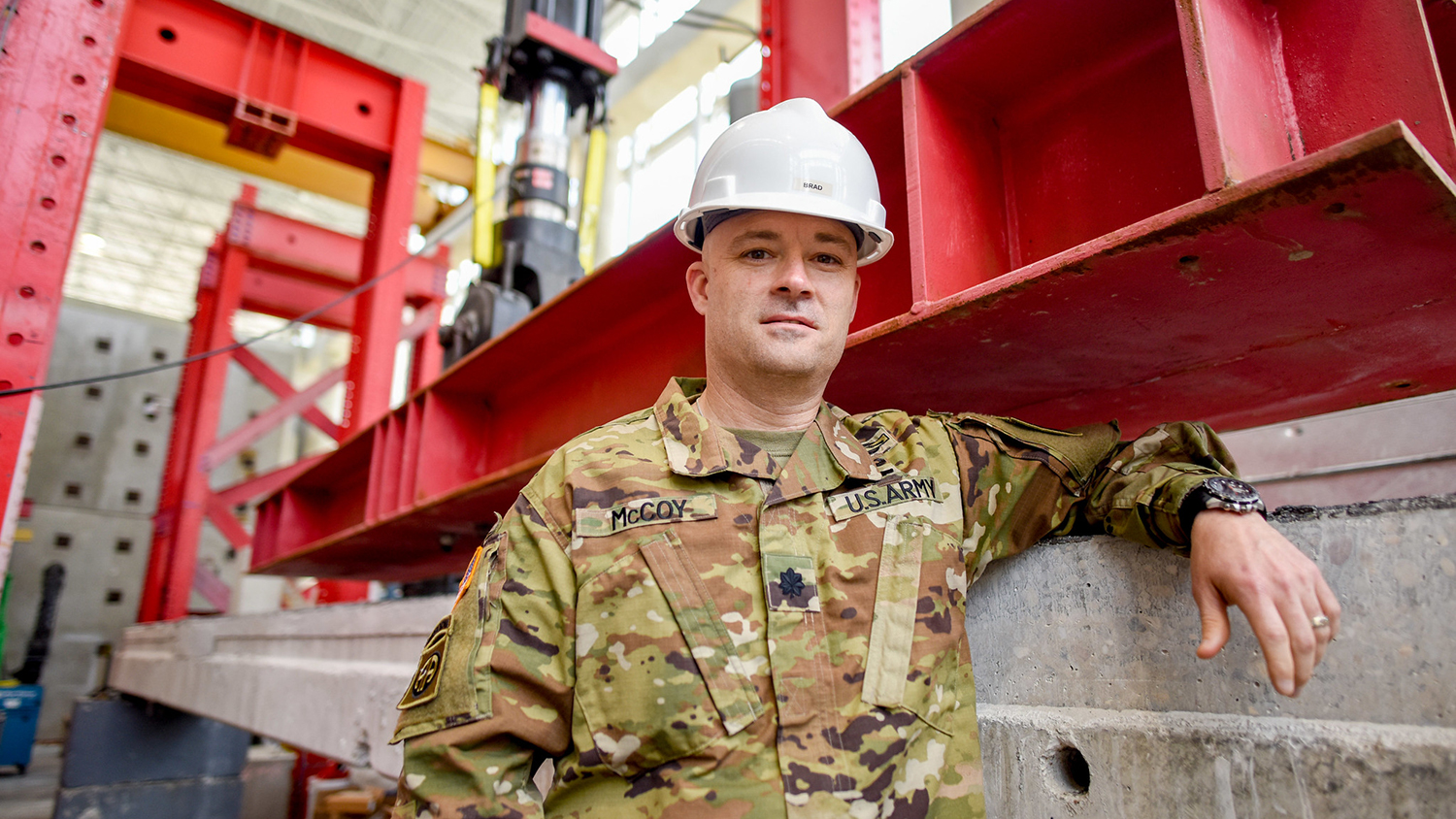 Alumnus Brad McCoy stands in NC State's Constructed Facility Lab.