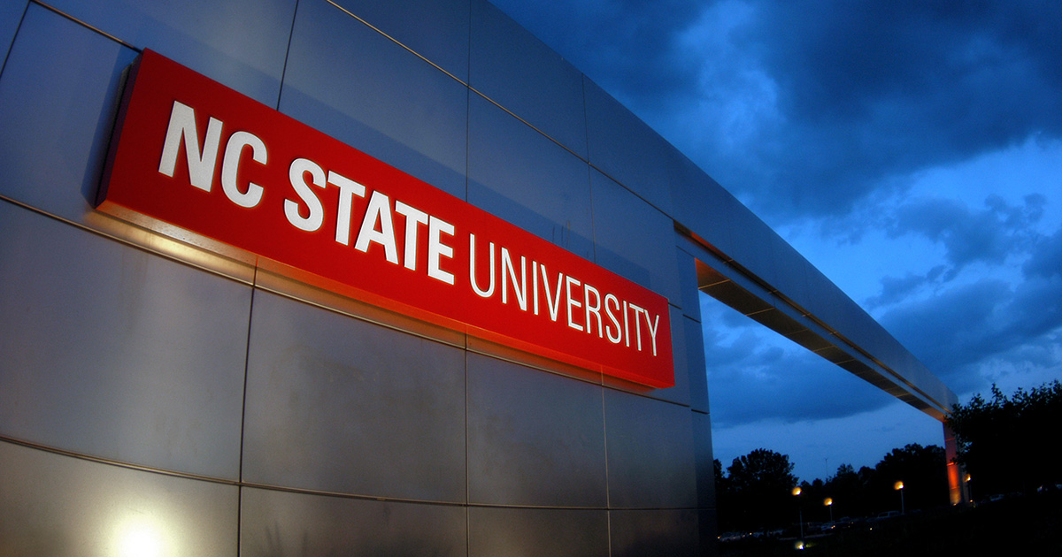 University gateway at sunset.