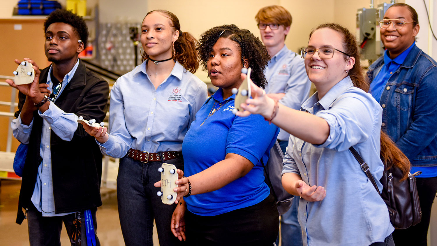 Students get hands-on experience with reflective markers used for motion capture in the Biomedical Engineering Gait Lab at NC State.