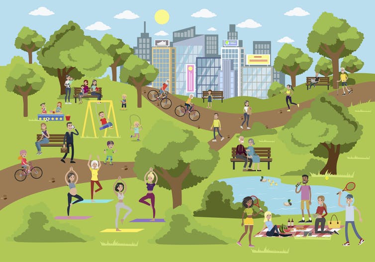 Illustration of people in a city park