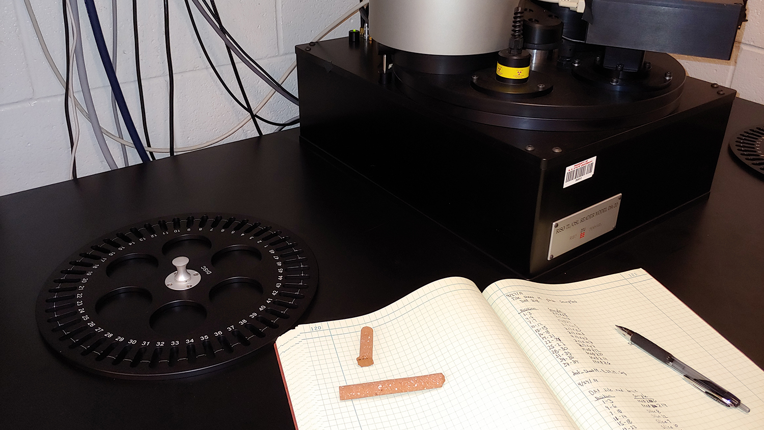 Radiation assessment equipment with brick samples.