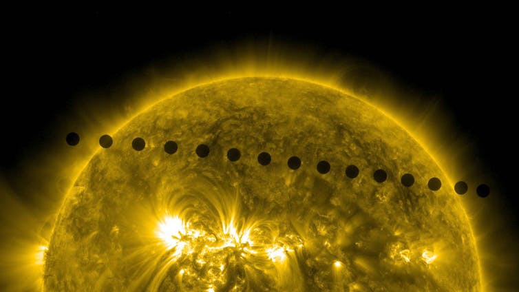 On June 5-6, 2012, NASA’s Solar Dynamics Observatory collected images of one of the rarest predictable solar events: the transit of Venus across the face of the Sun. NASA/SDO, AIA