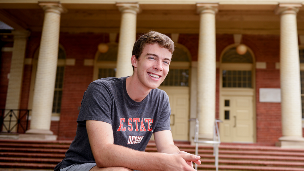 NC State student Micah Holdsworth at Leazar Hall.