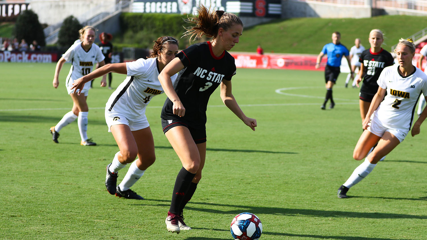 NC State women's soccer player Jaylynn Nash gets ready to kick the ball during a game
