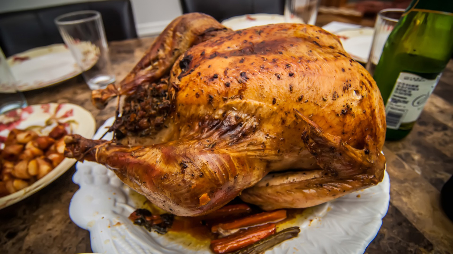 a roasted turkey on a table