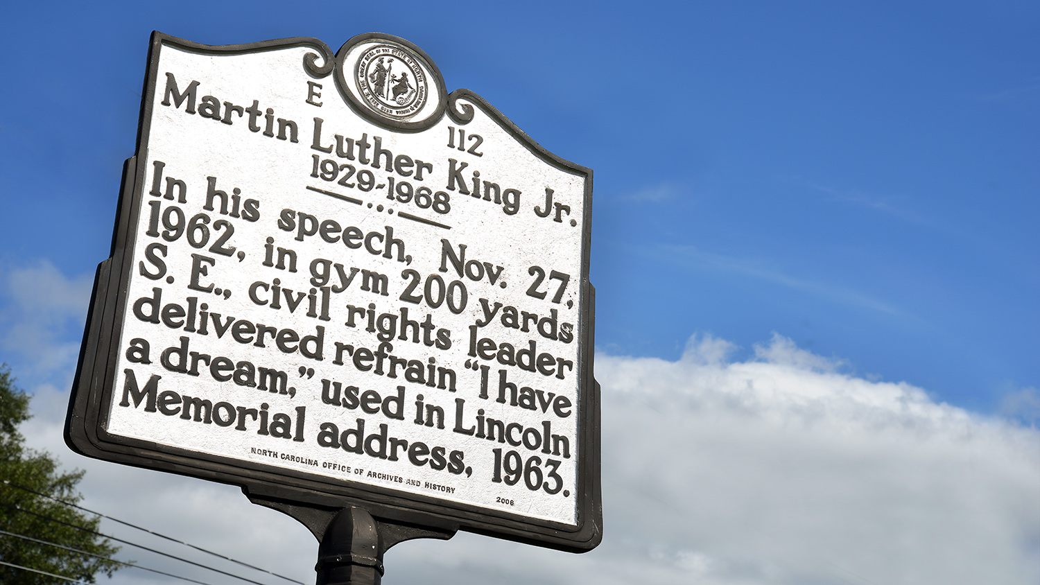 North Carolina historical marker for Dr. Martin Luther King's speech given in Rocky Mount.