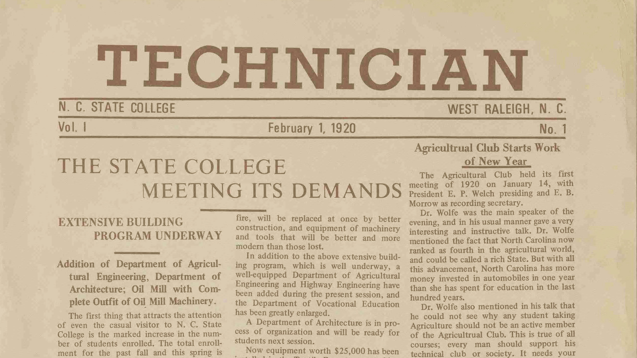 Top of the front page of the first issue of Technician