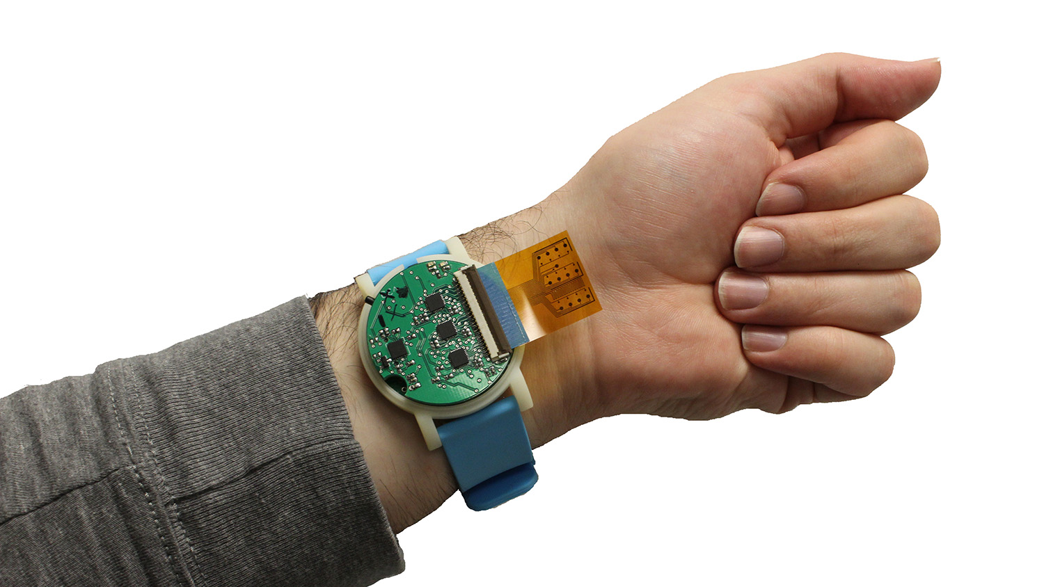 wristwatch-like sensor being worn on someone's arm