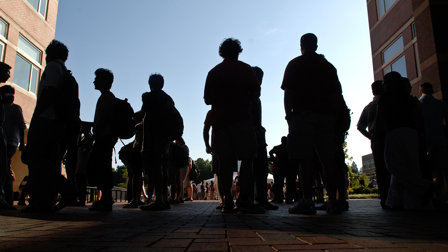 a group of young people shown in silhouette