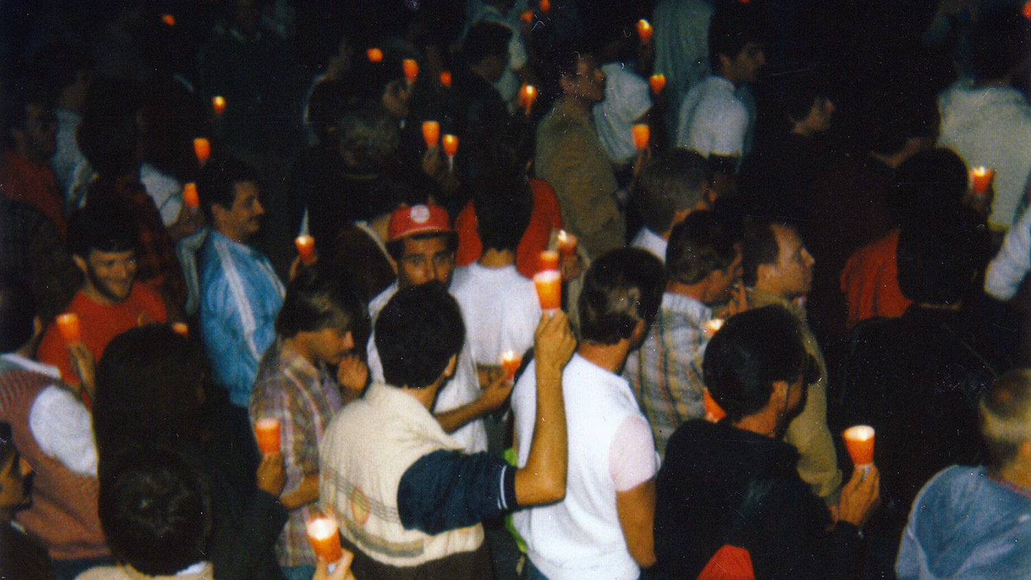 More than 5,000 people march outside the Federal Building in Los Angeles in May 1983 to draw attention to the emerging AIDS crisis.