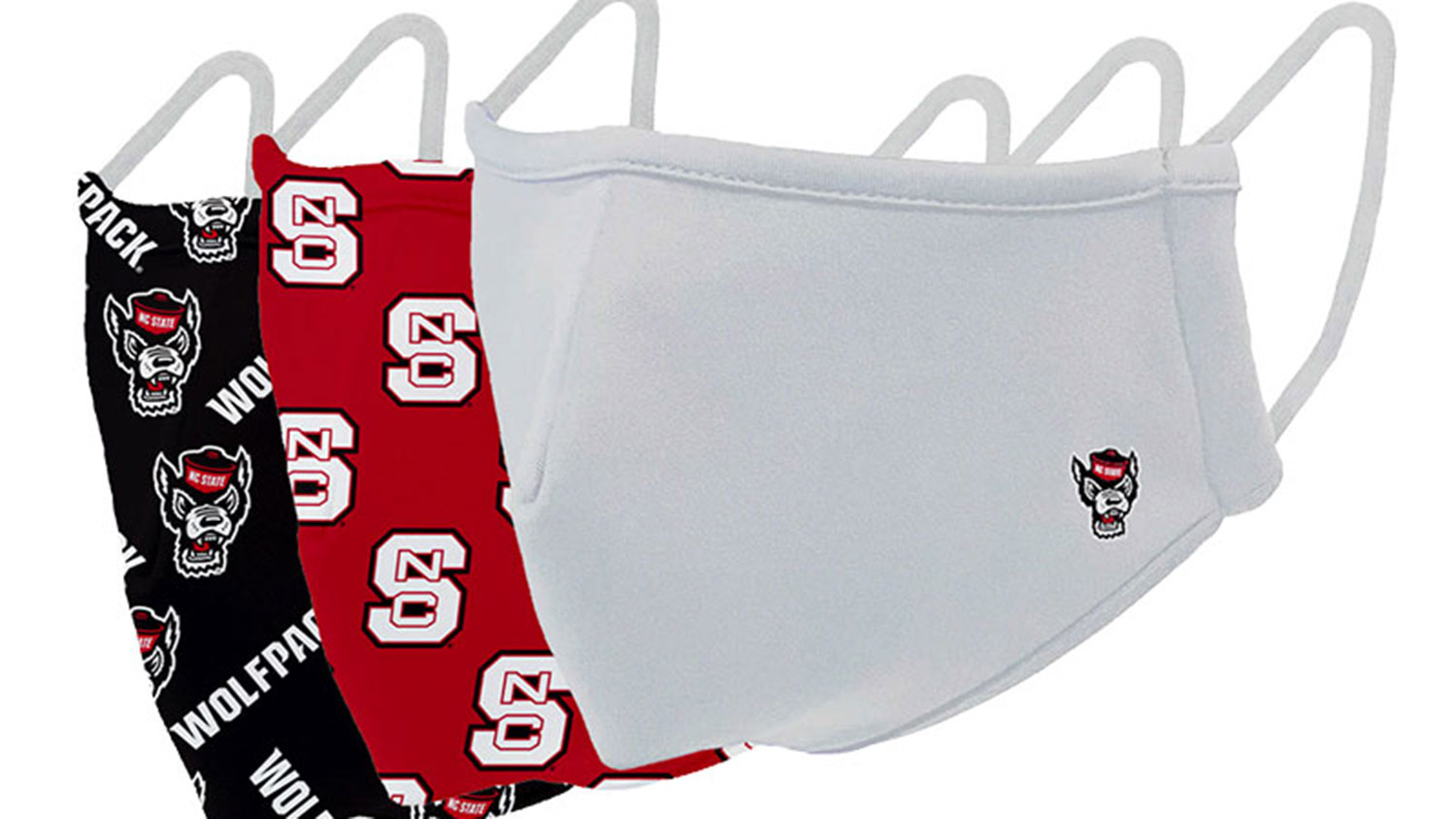 three NC State face masks