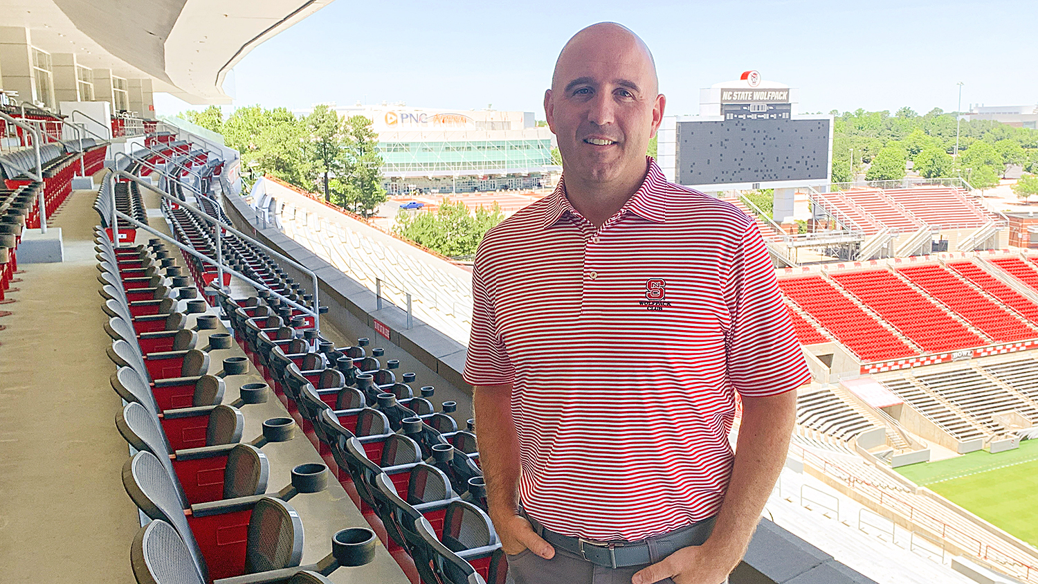 Ben Broussard inside Carter-Finley Stadium.