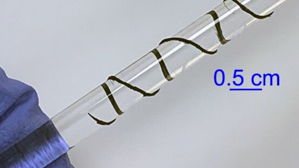 Carbon nanotube material wound around a tube.