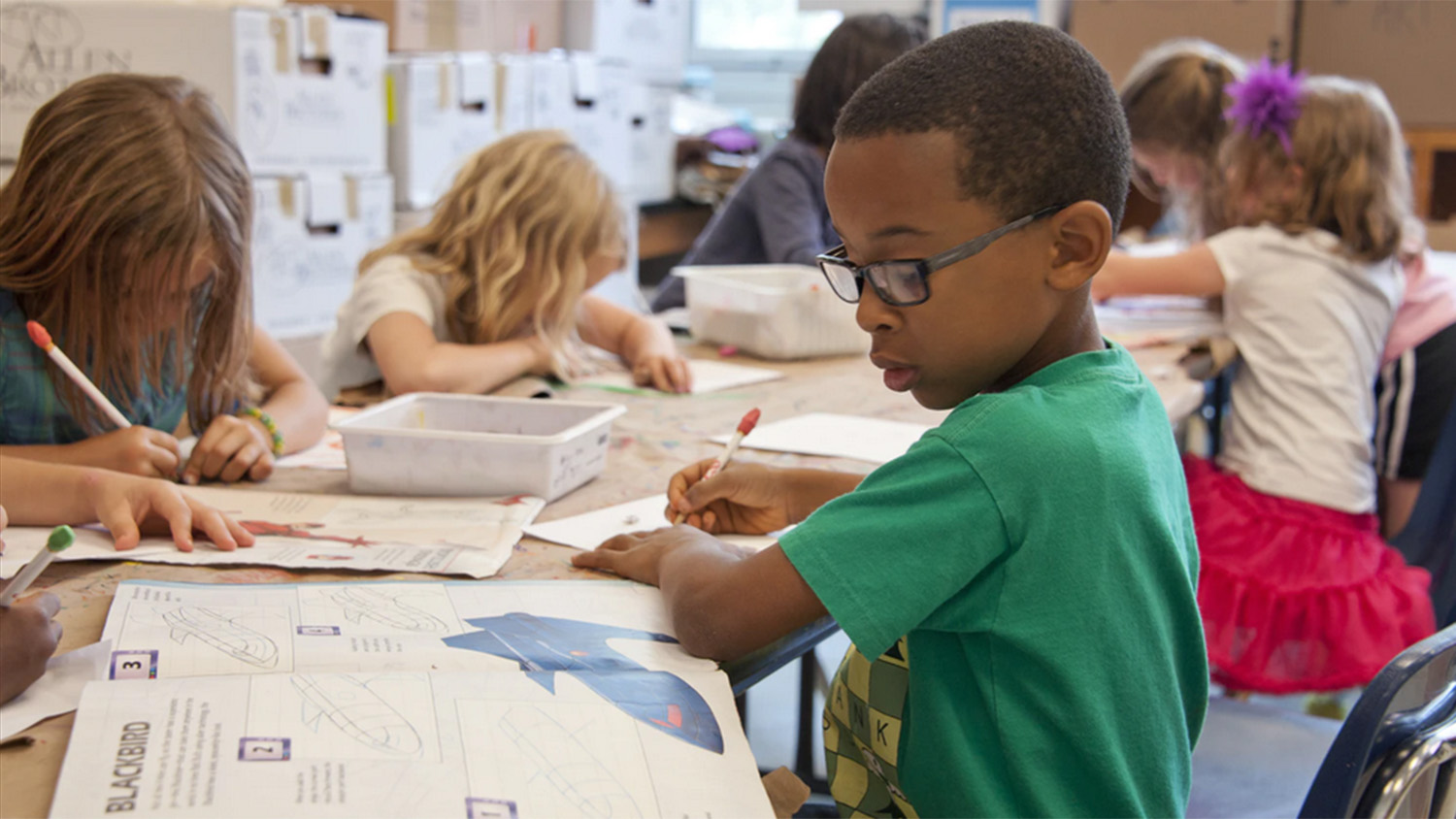 black and white children in a classroom